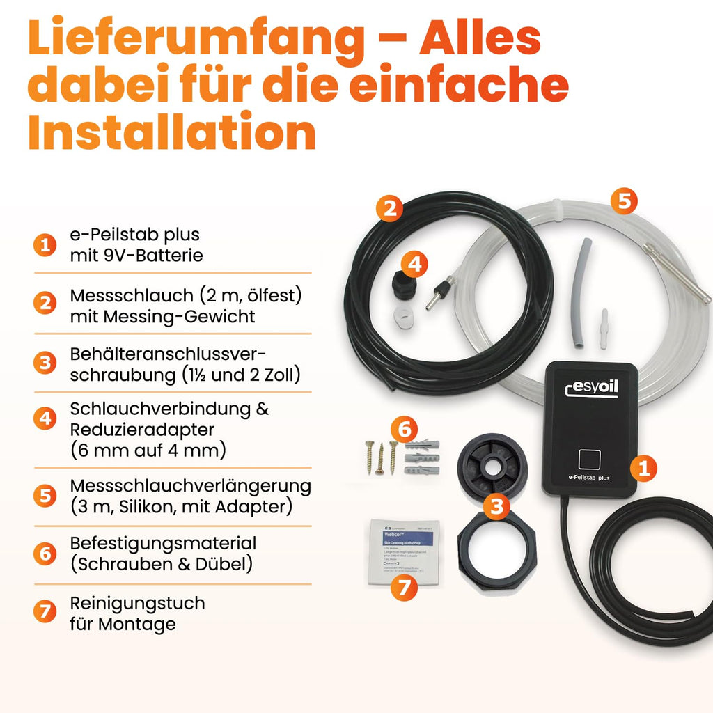 esyoil e-Peilstab: Digitale Füllstandsanzeige für Heizöltank/Öltank | Anzeige in Liter, Zentimeter und Prozent | einfache Montage | kein WLAN erforderlich