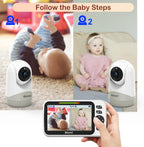 Blemil Babyphone mit 2 Kameras und Audio 30 Stunden wiederaufladbare Batterie, 5" großer geteilter Bildschirm, ferngesteuerte Schwenk-/Neige-/Zoom-Kamera, Zwei-Wege-Gespräch, Nachtsicht, kein WiFi