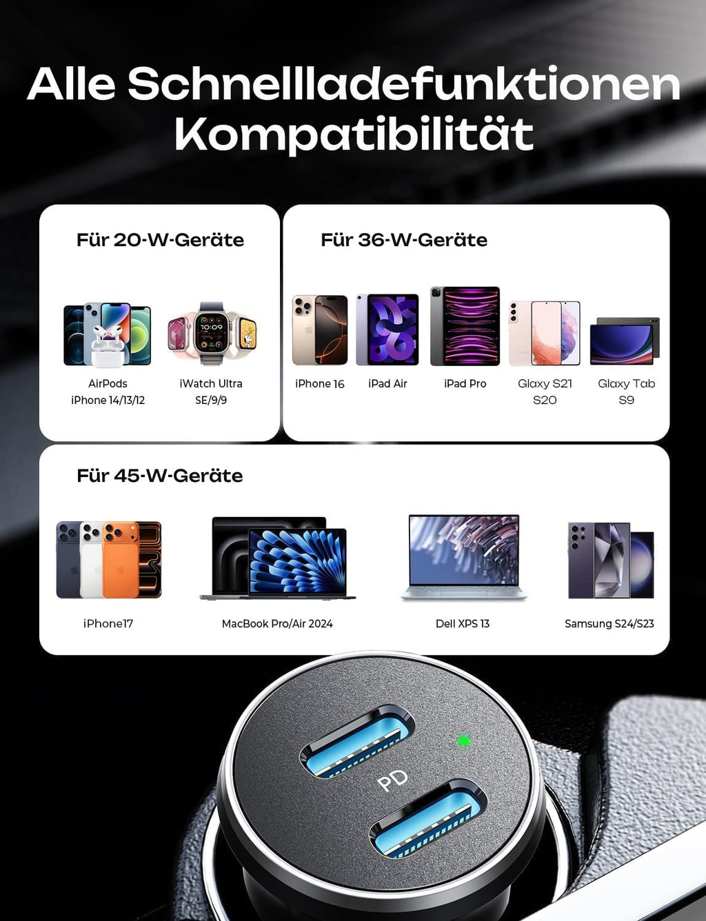 LISEN 90W Zigarettenanzünder USB C, [PD3.0 Superschnelles Laden] Autoladegerät Zigarettenanzünder, KFZ Ladegerät USB C, Car Charger Schnellladung für iPhone 17 16 15 Pro Max iPad Galaxy S25 S24