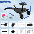 ENERHUB Buggy Board mit Sitz, Buggy Board für alle Kinderwagen, Trittbrett Mitfahrbrett universal, Kiddy Board für Kinder von 2-6 Jahren, Bearing 25KG (Schwarz)