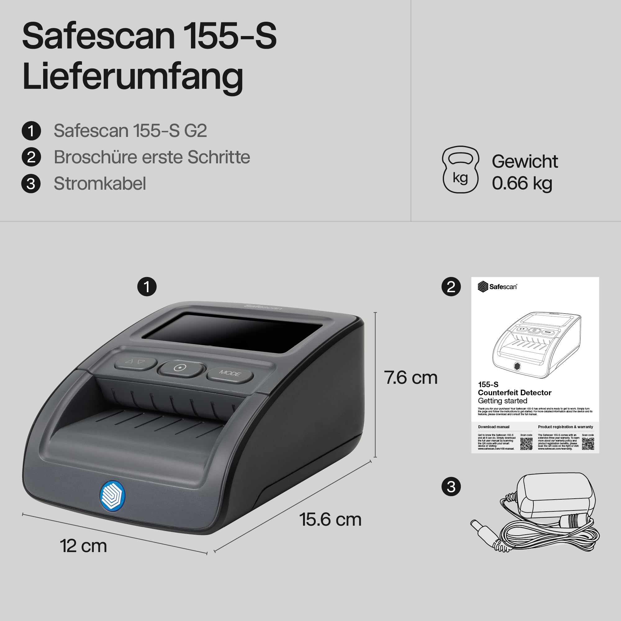 Safescan 155-S automatischer Geldscheinprüfer zur schnellen Überprüfung von Geldscheinen - Falschgeldprüfgerät mit 7-facher Echtheitsprüfung - 100% genauer Geldscheinprüfer
