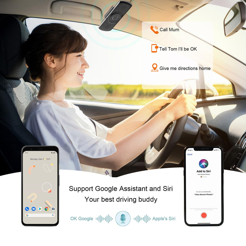 LETRADE Freisprecheinrichtung für Auto Bluetooth 5.0 mit Clip, TF-Kartenslot, integriertes Mikrofon, Unterstützung Siri &Google Assistant, für Musik, GPS, Telefon