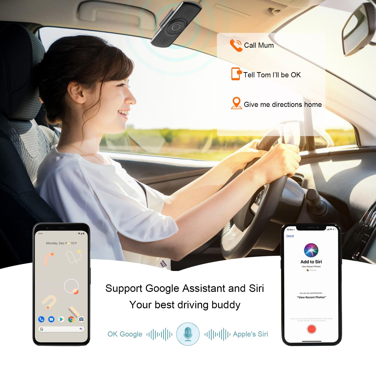 LETRADE Freisprecheinrichtung für Auto Bluetooth 5.0 mit Clip, TF-Kartenslot, integriertes Mikrofon, Unterstützung Siri &Google Assistant, für Musik, GPS, Telefon