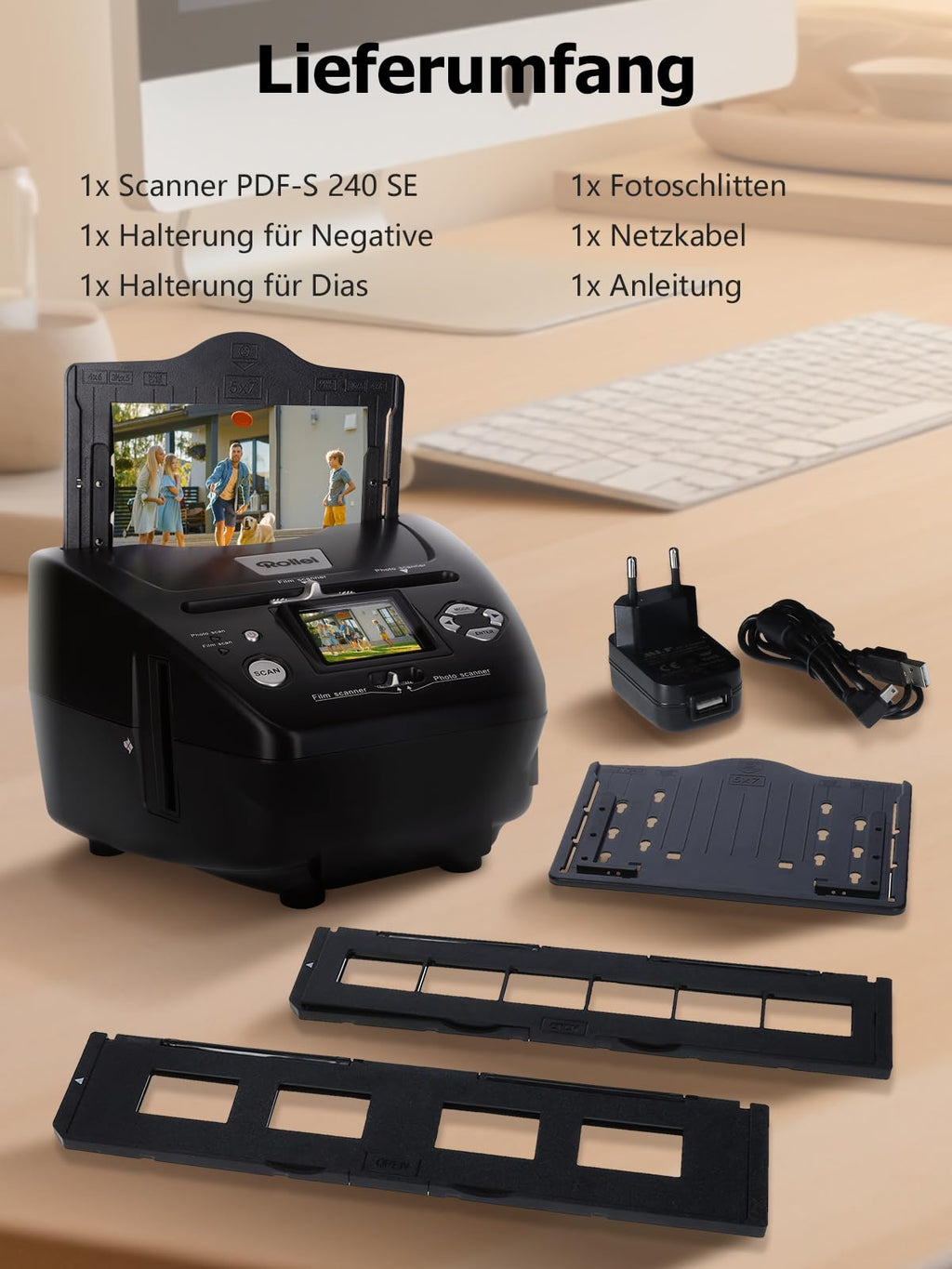Rollei PDF S 240 SE Multiscanner für Fotos Dias und Film Negative 35mm 135, 3R/4R/5R Photo und Visitenkarte Digitalisieren Konverter Gerät mit Farbmonitor, Foto-Scanner-Dias-Negative-Digitalisieren
