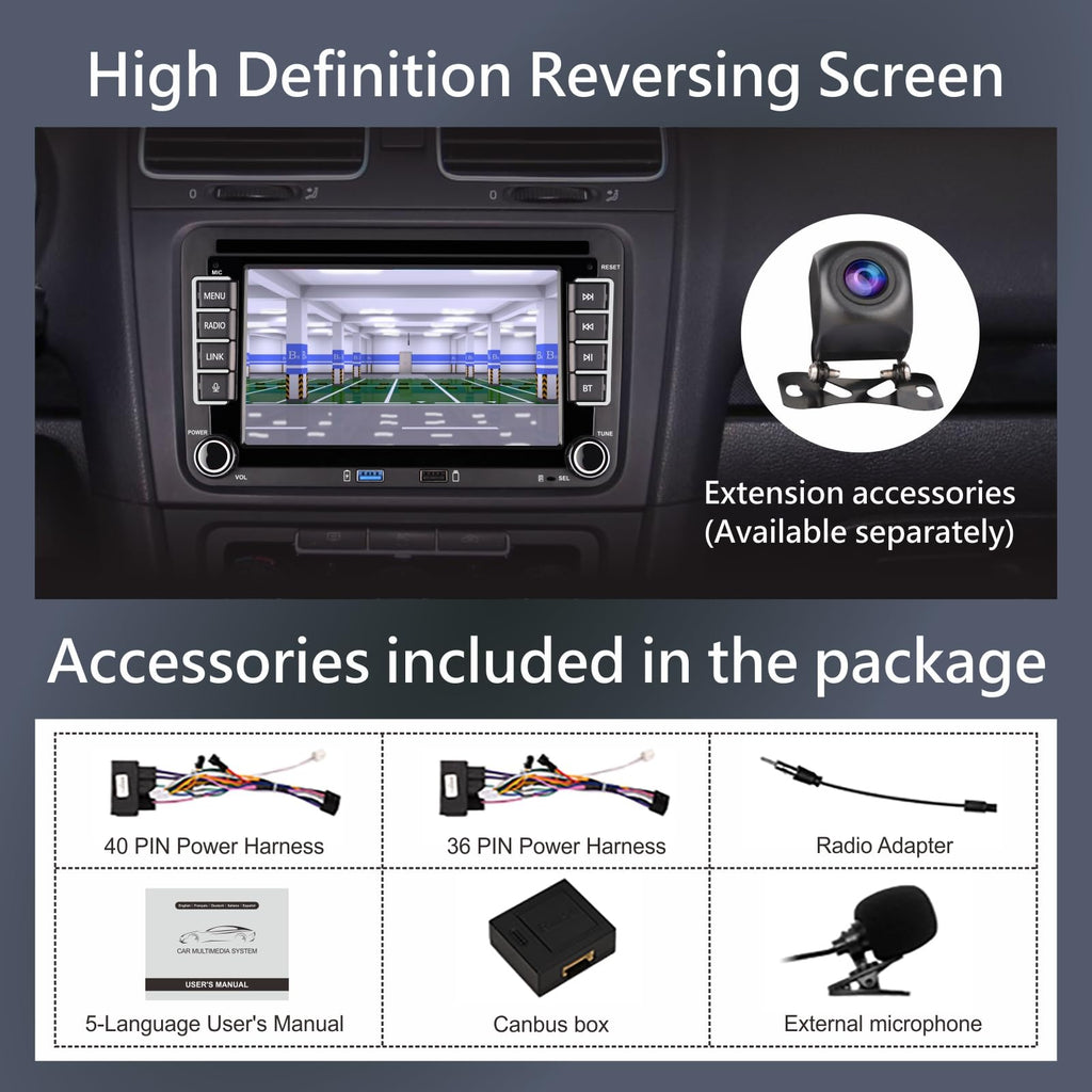 KTTCORLP Linux Autoradio Mit Bildschirm für Golf 5 6 VW Polo 6R T5 Passat Touran Seat mit Navi FM/AM, WLAN, Apple Carplay, Android Auto, Lenkrad Strg, DAB AutoTouch Display 7 Zoll