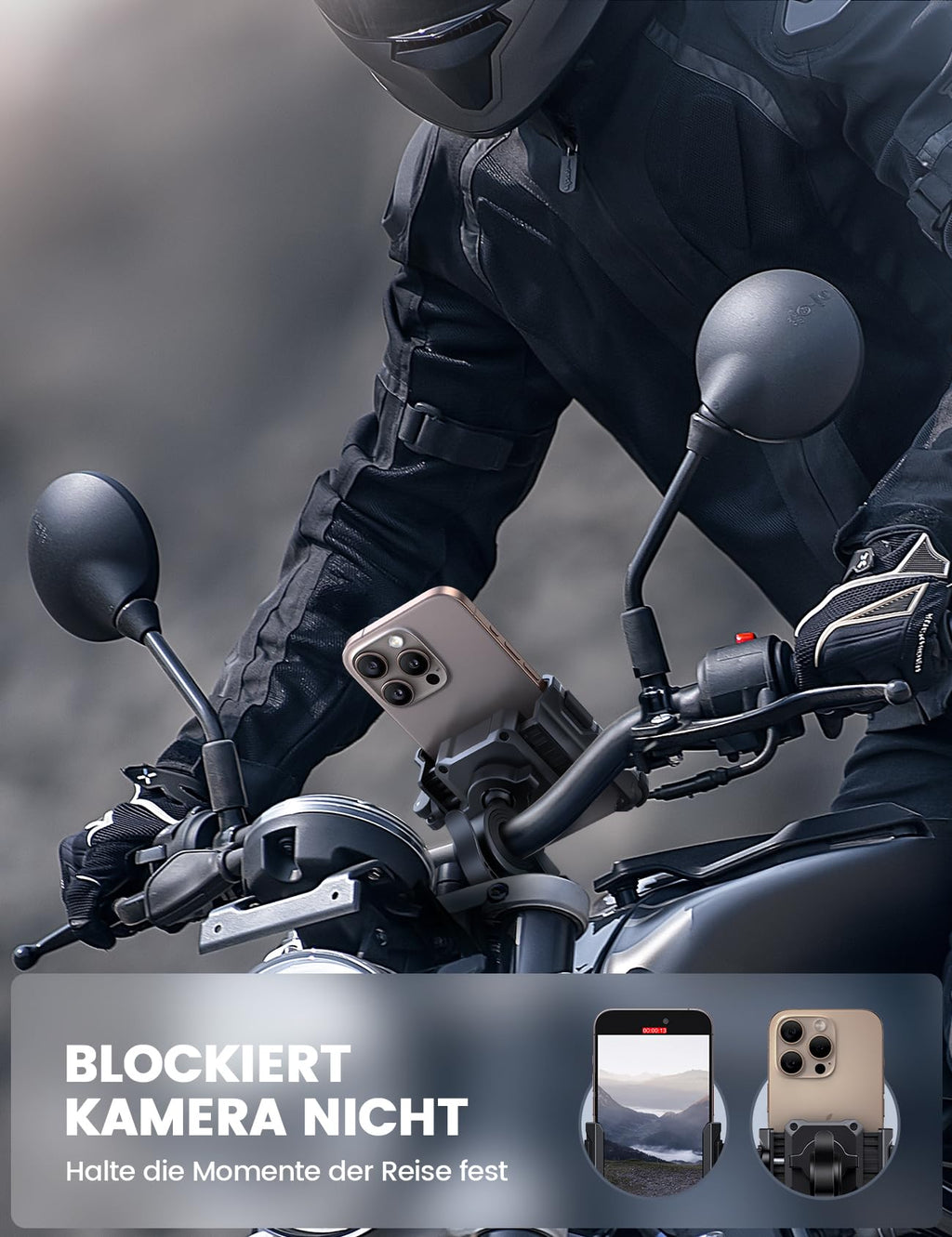 Lamicall Fahrrad Handyhalterung, Motorrad Handyhalter - [Gut für Videoaufnahmen] 360° Drehbare Handy Fahrradhalterung, Universal Handy Halterung Fahrradlenker für iPhone 17 16 15, Samsung, Smartphone