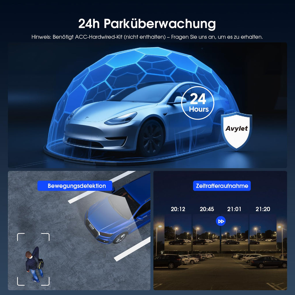 Avylet 4K/2.5K+1080P Dashcam Auto Vorne Hinten, 5GHz WiFi/APP Dual Kamera mit 64GB Card, ADAS Spurhalteassistent, Parküberwachung, externem GPS, Super Nachtsicht, WDR, G-Sensor, 170°+150° Weitwinkel