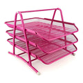 Leviatan Metall Ablage Ablagefächer | Büro Organizer Schreibtisch | Schubladen für Dokumente | 3 Schubfächer Briefablage Dokumentenablage A4 Organizer Mesh | Rosa