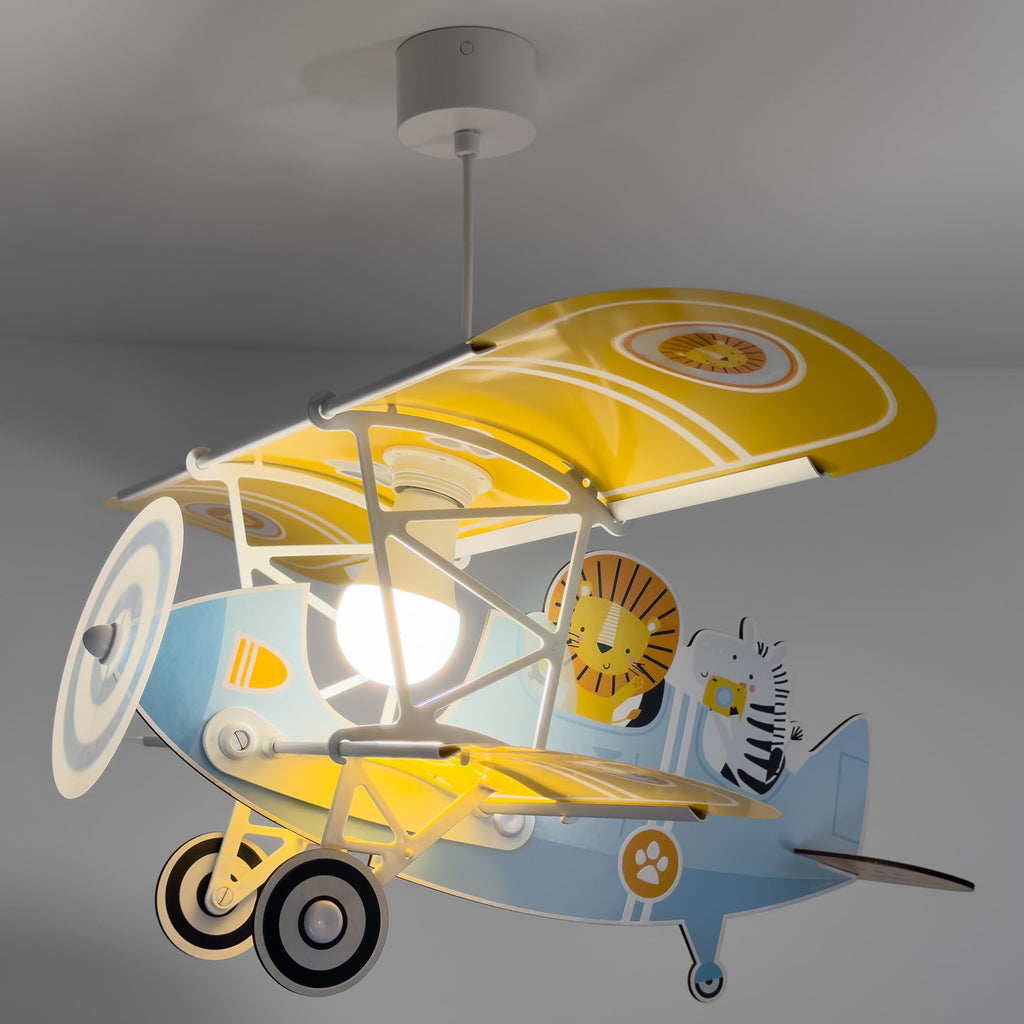 Dalber Kronleuchter für Kinderzimmer, Hängeleuchte, Flugzeug, Löwe, Blau, Tiere, 54602, E27, 15 W LED