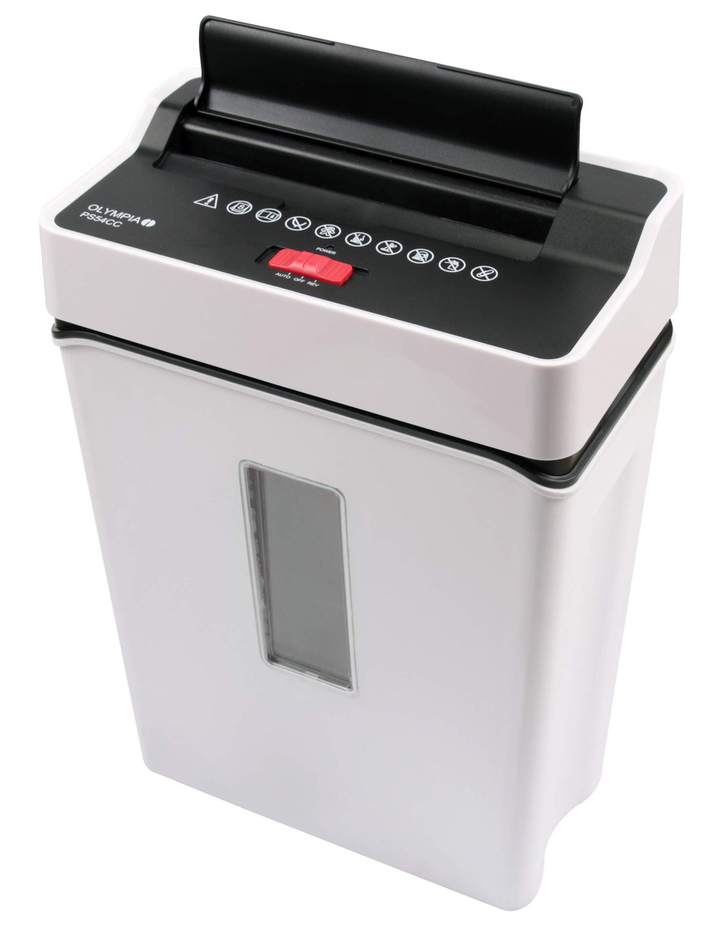 Olympia PS 54 CC Profi Aktenvernichter (mit Partikelschnitt, Sicherheitsstufe P4, Kreditkarte, 8 Blätter 80 g/m², Papierschredder fürs Büro, Papiervernichter, Reißwolf mit Papierkorb, Sichtfenster)
