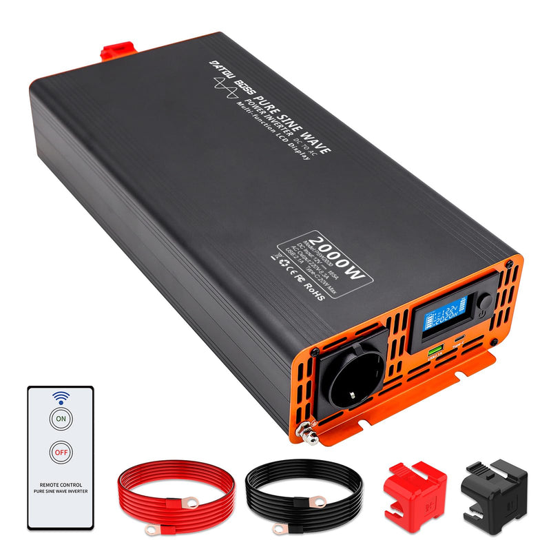 DATOUBOSS Wechselrichter 12v auf 230v 2000W/4000W Reiner Sinus Spannungswandler Power Inverter mit LCD-Bildschirm 1 Type-c und 1 USB Anschlüsse für Wohnmobil Auto