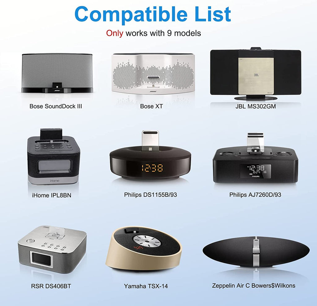 ZIOCOM 8 Pin Bluetooth-Adapter, drahtloser Bluetooth-Musikempfängeradapter für Bose Sounddock III/XT, JBL MS302GM, Philips DS1155B/93, Philips AJ7260D/93, Yamaha TSX-14, iHome IPL8BN, RSR DS406BT