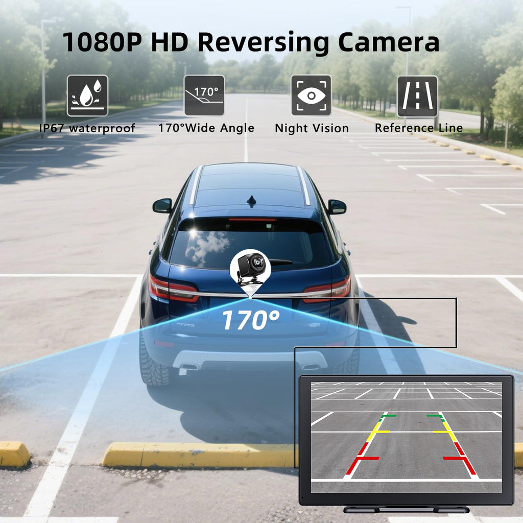 Wireless Carplay Display für Carplay & Android Auto, 9 Zoll Tragbarers Android Auto Display Car Play Bildschirm mit Rückfahrkamera, GPS Navigation, Sprachsteuerung, Bluetooth, Mirror Link, FM, AUX
