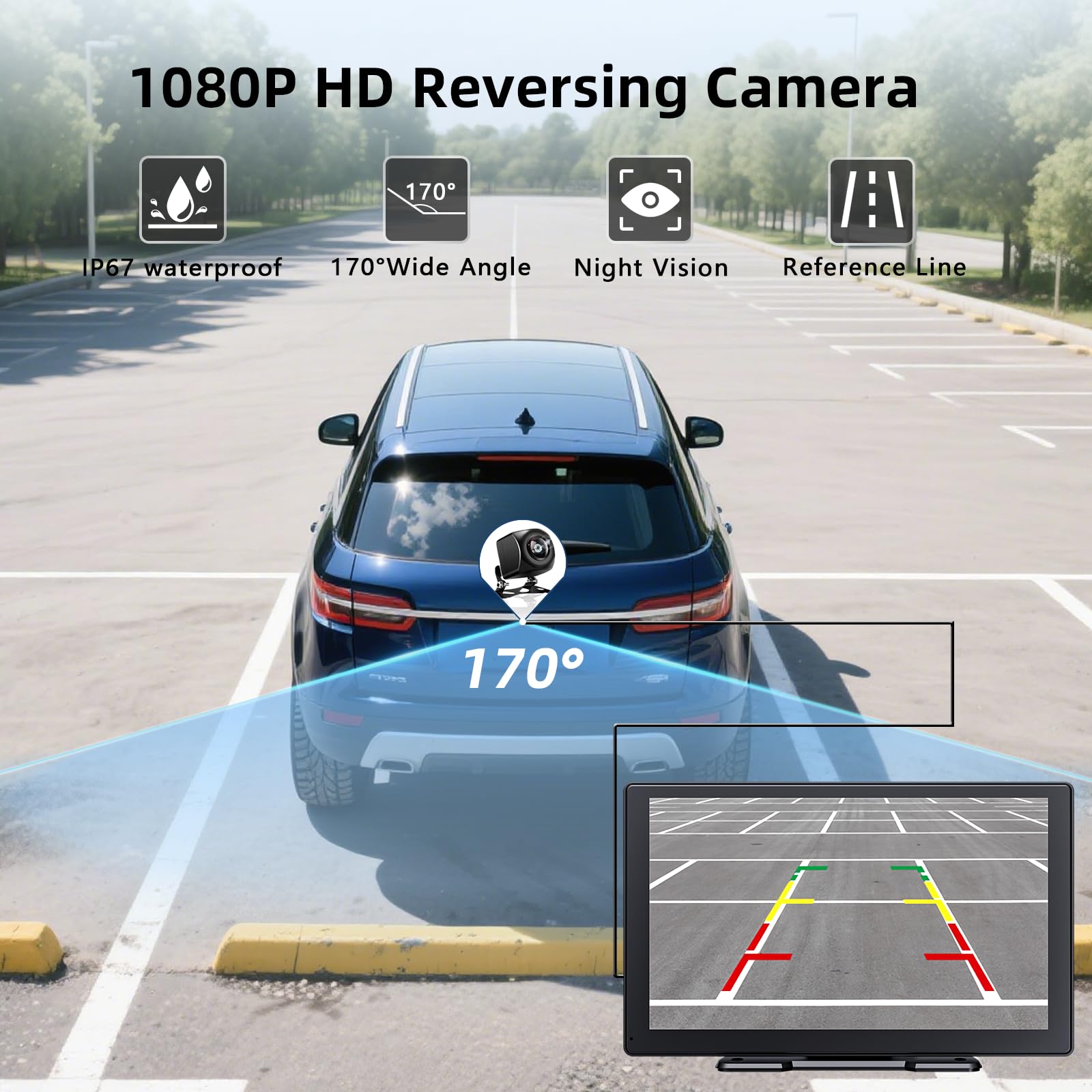 Wireless Carplay Display für Carplay & Android Auto, 9 Zoll Tragbarers Android Auto Display Car Play Bildschirm mit Rückfahrkamera, GPS Navigation, Sprachsteuerung, Bluetooth, Mirror Link, FM, AUX