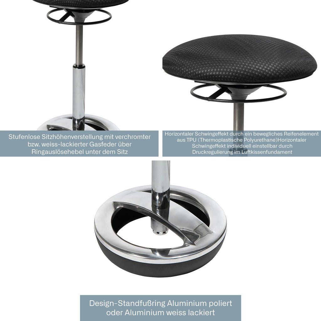 Topstar Bürohocker Sitness Bob Alu poliert schwarz, 57.0 x 38.5 x 38.5