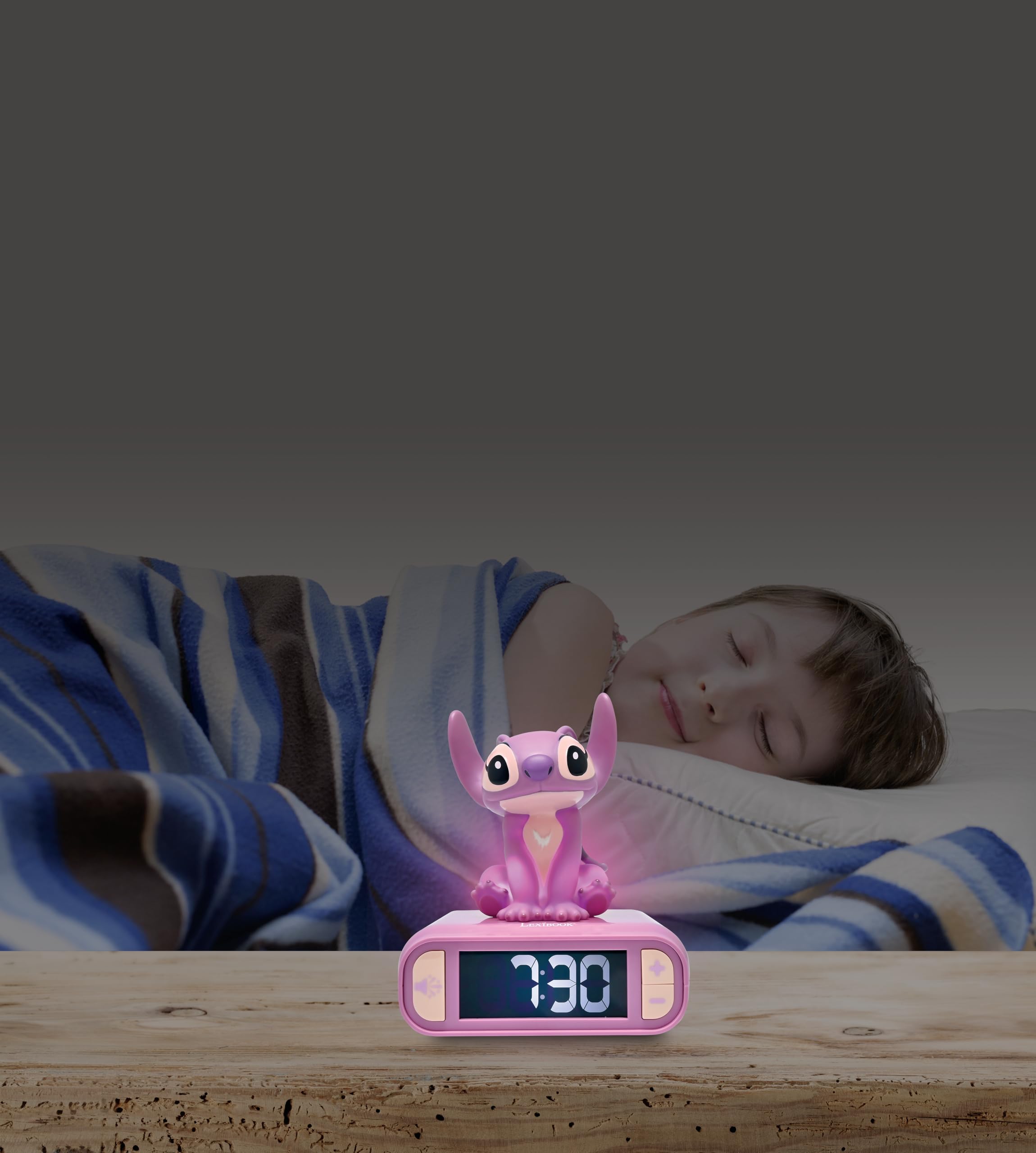 Lexibook, Disney Stitch, Angel Nachtlicht-Wecker, Töne und Melodien, hintergrundbeleuchteter LCD-Bildschirm, Leuchtend, Schlummerfunktion, rosa, RL800D1