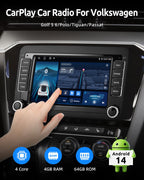 ESSGOO 4+64G Wireless CarPlay Androidd Auto Autoradio Für VW Caddy Golf MK5 6 Polo Passat Seat RCD330,Android 14 2 Din Bluetooth Radio mit 7 Zoll Touchscereen FM RDS GPS WiFi Navi