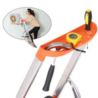 SONGMICS Leiter mit 4 Stufen, Aluleiter, 12 cm breite Stufen mit Riffelung, Anti-Rutsch-Füße, mit Handlauf, Werkzeugschale, bis 150 kg belastbar, schwarz-orange GLT04BK