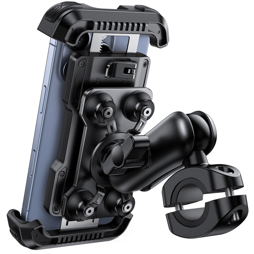Lamicall Handyhalterung Motorrad, Handyhalter Fahrrad - [Metall-Verlängerungsarm] [Doppelt Vibrationsgedämpft] Handy Motorradhalterung Diebstahlsicher, 720° Drehbarer Lenker Halter für iPhone 17/16/15