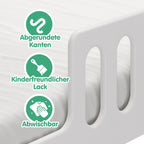 CADANI 2in1 Monte Bodenbett 120x200 cm Montessori Kinderbett weiß, Rausfallschutz abnehmbar, 42 kg schwer, bis 200 kg belastbar, extra starker Roll-Lattenrost, umbaubar