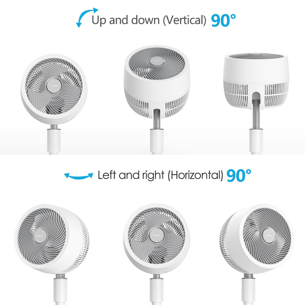 berssen Standventilator Ventilator leise 25dB 3D Oszillation DC Motor 68/100cm Höhenverstellbar Turbo Luftzirkulation Fernbedienung Tastbildschirm 7,1m/s Windgeschwindigkeit Energie Sparen,Weiß
