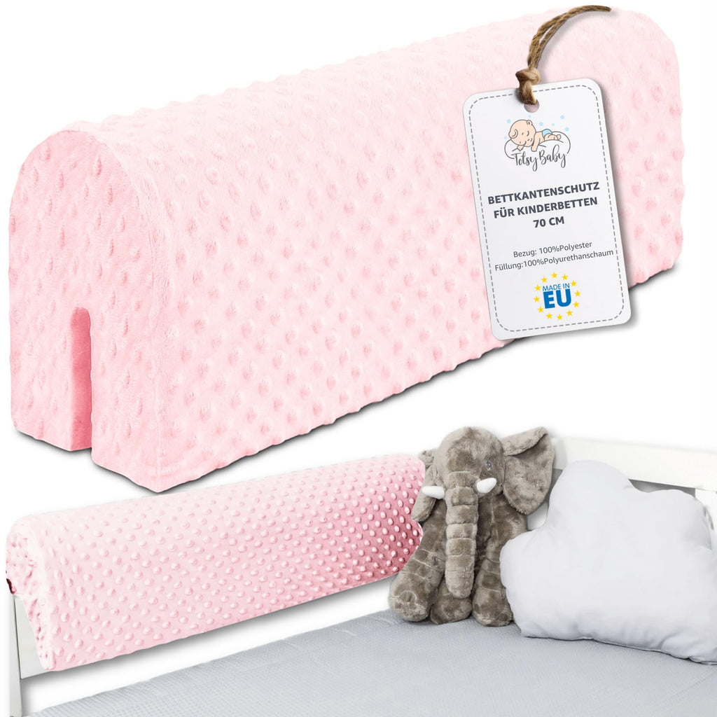 Bettkantenschutz für Kinderbetten 70 cm - Schutz für Bettrahmen Baby Bett rausfallschutz für boxspringbett bettgitter mit Bezug Kantenschutz Kinder Babybett Rosa
