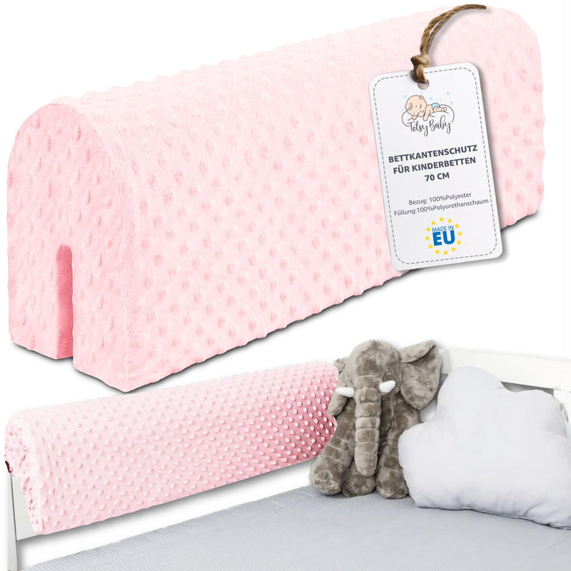 Bettkantenschutz für Kinderbetten 70 cm - Schutz für Bettrahmen Baby Bett rausfallschutz für boxspringbett bettgitter mit Bezug Kantenschutz Kinder Babybett Rosa