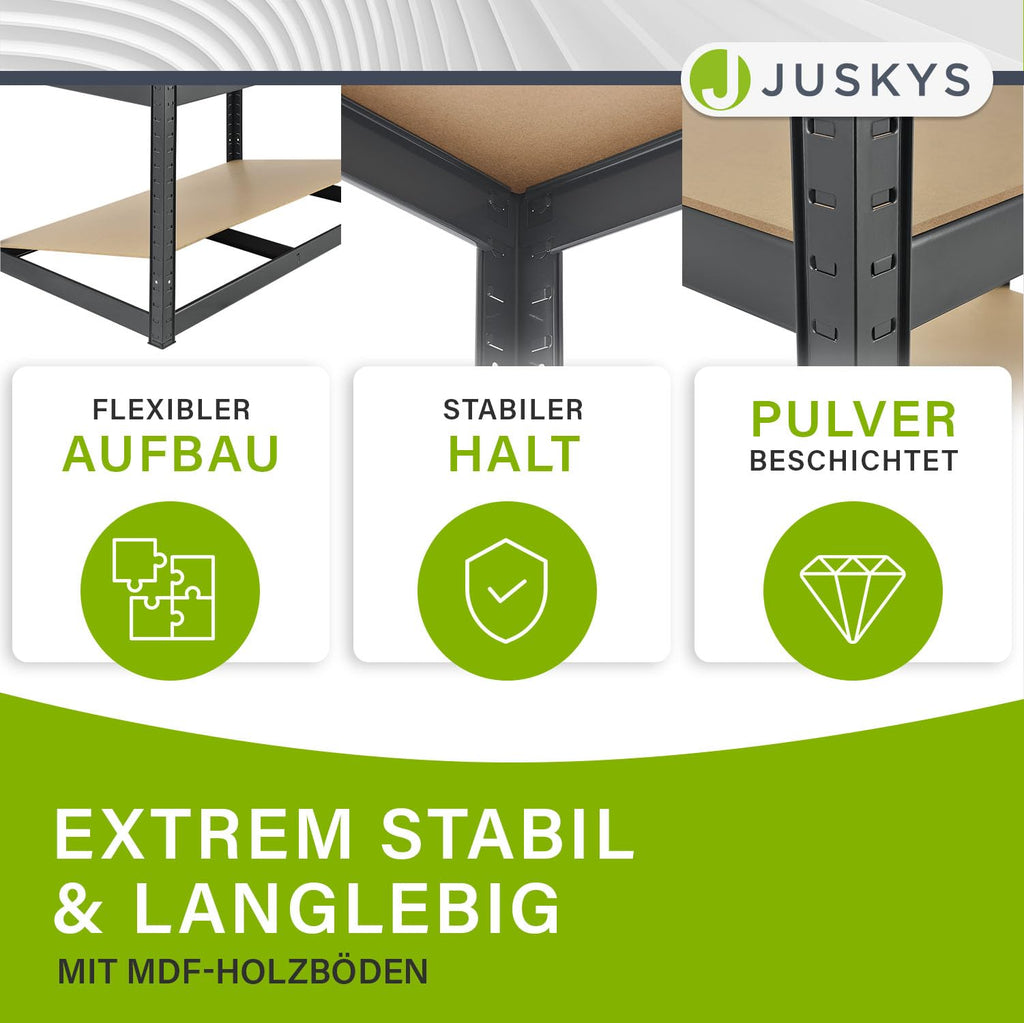 Juskys 6er-Set Lagerregal Basic 6X 180x90x40cm (HxBxT) - 5250 kg - 30 Böden - Schwerlastregal Steckregal Metall Kellerregal Regalsystem Regal - Grau