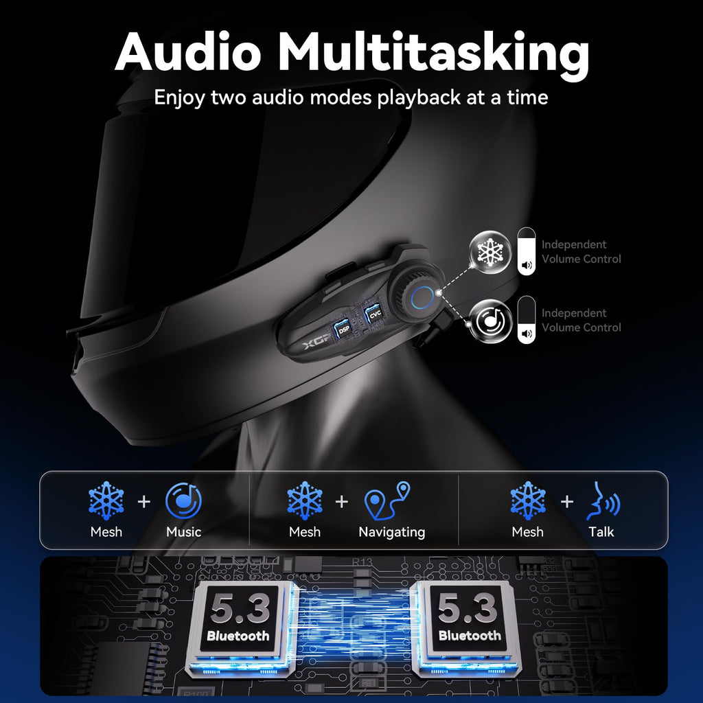 XGP X10 Motorrad Bluetooth Headset, 3000m Helm Kommunikationssystem für 1 bis zu 10 Personen, Intercom Motorrad mit Audio-Multitasking/Musik Sharing/ IP67 Wasserdicht, Unterstützung GPS/Navigation