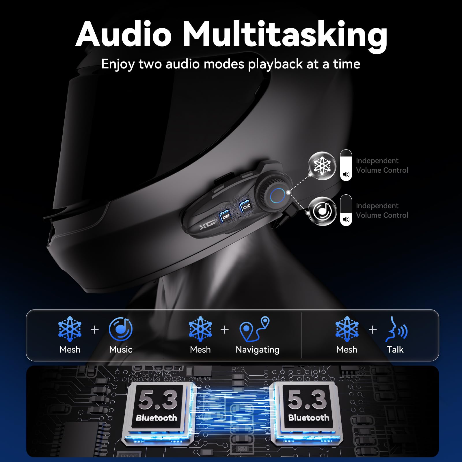 XGP X10 Motorrad Bluetooth Headset, 3000m Helm Kommunikationssystem für 1 bis zu 10 Personen, Intercom Motorrad mit Audio-Multitasking/Musik Sharing/ IP67 Wasserdicht, Unterstützung GPS/Navigation