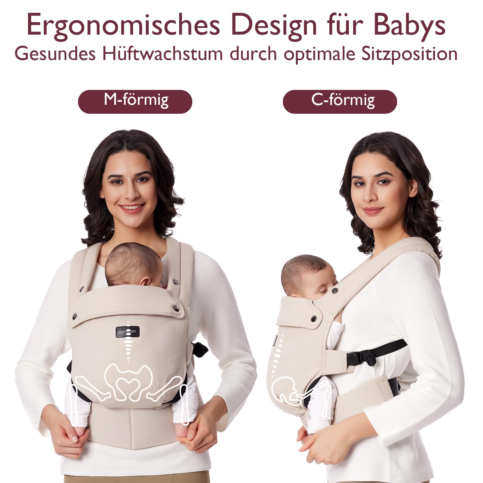 Momcozy Babytrage – Baby Carrier für Kleinkind (3-24 Monate) · Ohne Einsätze · Ergonomische M-Trage · X-Rücken · Leicht & Luftdurchlässig, Khaki