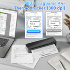 Phomemo M833 Thermodrucker A4 für Unterwegs, Kabelloser Tragbarer Drucker 300DPI, Mobiler Drucker für Rechnungen, Studium, Zuhause, Geschäft, Schule, Kompatibel mit iOS, Android und PC, Schwarz