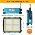 Eraylife LED Baustrahler Akku 100W mit Doppeltem Solarpanel, Tragbare LED Strahler Akku 12000mAh, 5 Modi/ 288 LEDs/ IP66/ Abstimmbar Arbeitsleuchte für Notfälle, Baustelle, Garage, Camping