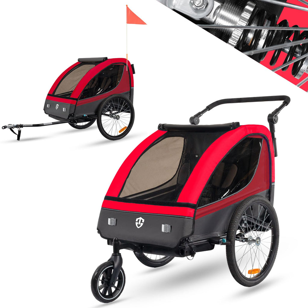 Tiggo VS 2 in 1 Kinderanhänger Fahrradanhänger Anhänger mit Buggy Set + Federung 60302 (ROT)