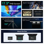 XTRONS 17,3“ Digital TFT FHD 16:9 Bildschirm für Auto Bus unterstützt 1080P Video Auto Overhead Player Auto Monitor mit HDMI Port Automosphäre LED Licht Windows CE für Urlaub (CM173HD)