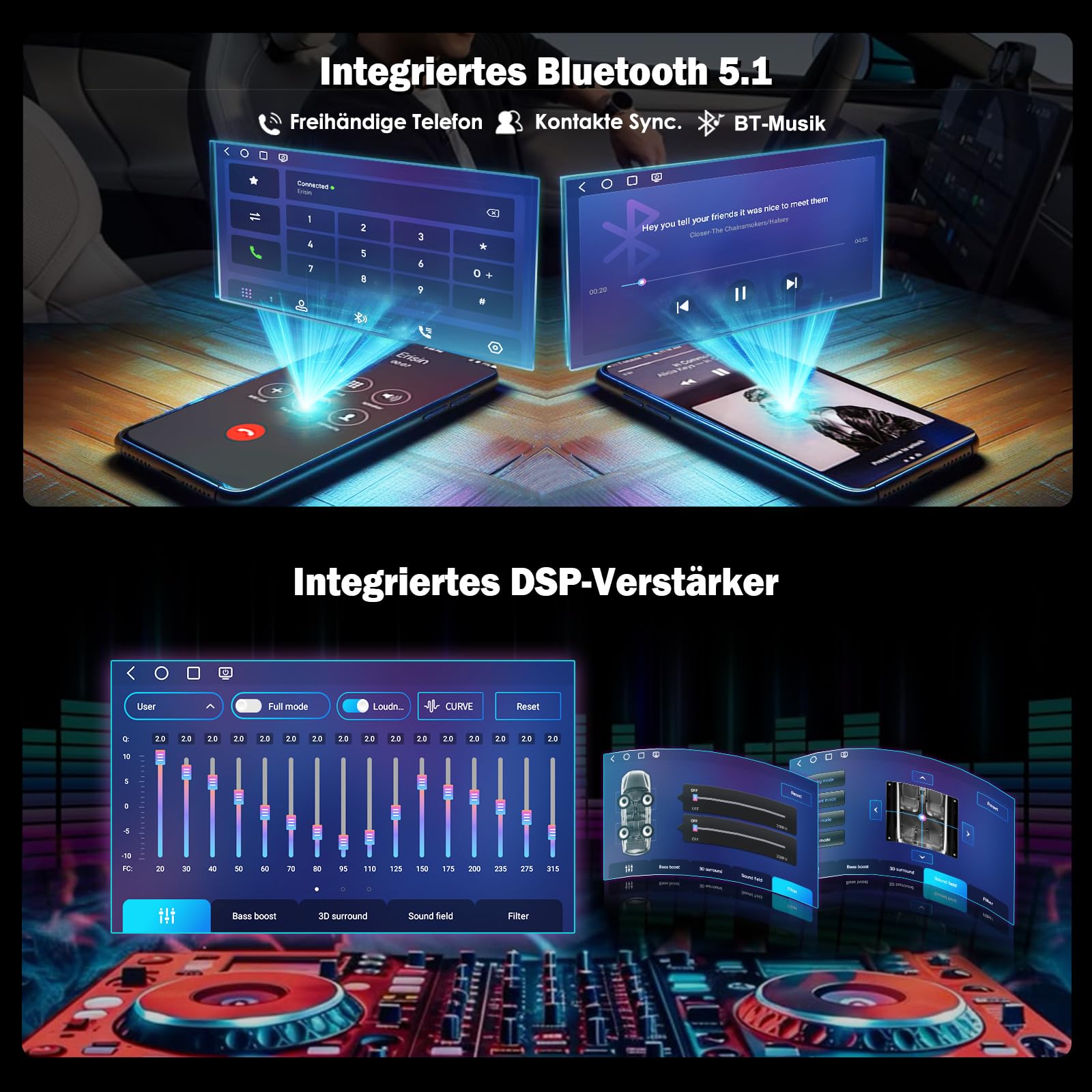 Erisin Qualcomm 8GB+128GB 8-Kern Android 14 Autoradio mit navi für VW Golf 5 6 T5 Caddy Polo Passat B6 Touran Skoda Seat Tiguan, 7" 2 Din Bluetooth Radio mit CarPlay Android Auto DAB+ WiFi IPS Canbus