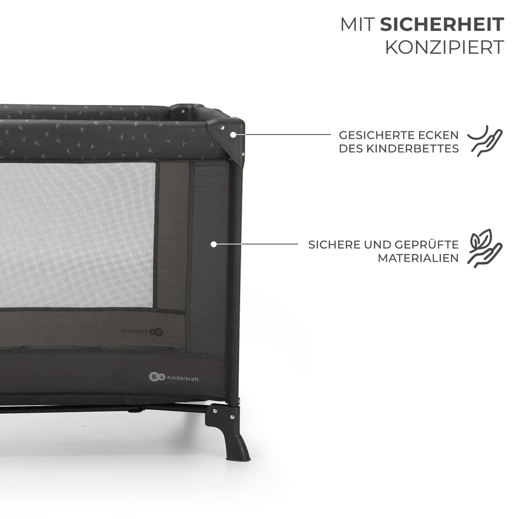 Kinderkraft Kinderreisebett Joy Light, Babybetten, Kinderbett, Reisebett, Praktisch, Modernes Design, Kleine Abmessungen nach Zusammenklappe, Tasche, Grau