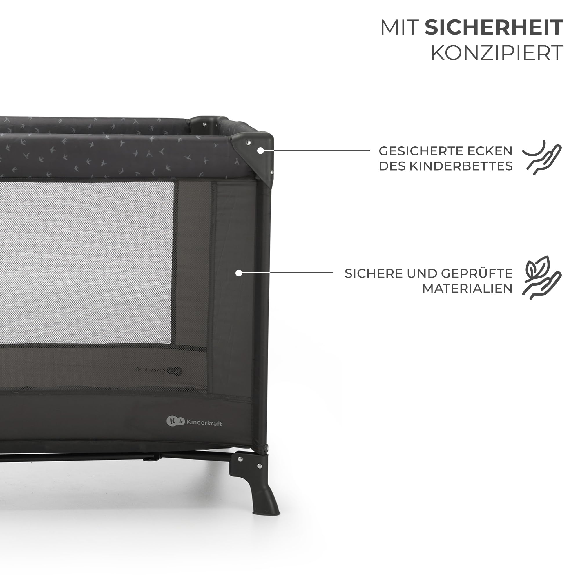 Kinderkraft Kinderreisebett Joy Light, Babybetten, Kinderbett, Reisebett, Praktisch, Modernes Design, Kleine Abmessungen nach Zusammenklappe, Tasche, Grau