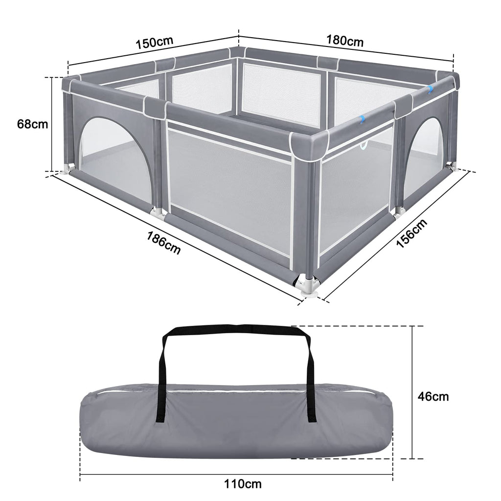 HENGMEI Baby Laufgitter Laufstall Absperrgitter 180x150cm Aktivitätszentrum mit Rutschfester Basis, atmungsaktivem Netz Sicherheitsspielplatz (180x150cm)
