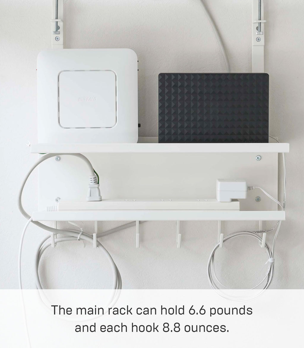 Yamazaki 5461 SMART Untertisch-Organizer für Kabel und Router, weiß, Stahl, minimalistisch, 40 x 11.5 x 43 cm