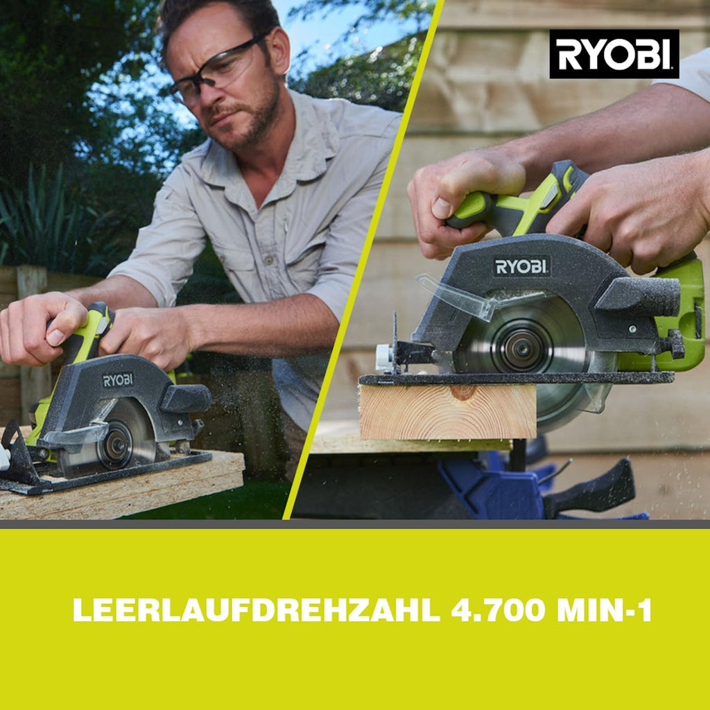 RYOBI 18 V ONE+ Akku-Handkreissäge R18CSP-0, 150 mm Sägeblatt, werkzeuglose Einstellung, präzise Schnitte, Tiefeneinstellung, ohne Akku & Ladegerät