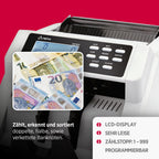 Olympia NC 560 Geldzählmaschine für Scheine | Gemischtwertzähler für unsortierte Banknoten | Banknotenzähler mit Falschgeld Prüfer | LCD Display | Geldscheinprüfgerät | 1000 Noten/Min | Geldzähler