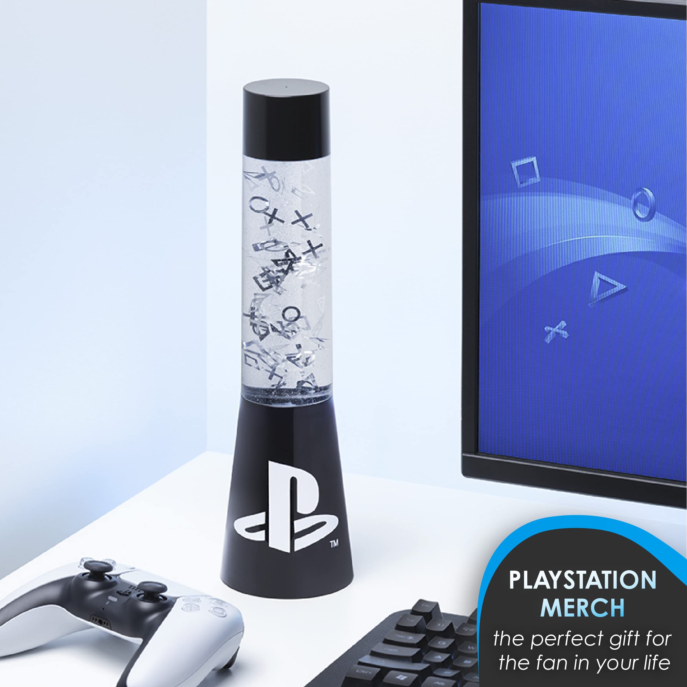 PlayStation Glitzer Flüssigkeitsfluss-Lampe mit schwebenden Controller-Icons - Offiziell lizenziertes Sony Merchandise, Gaming-Raum-Nachtlicht, Schlafzimmerdeko, Black