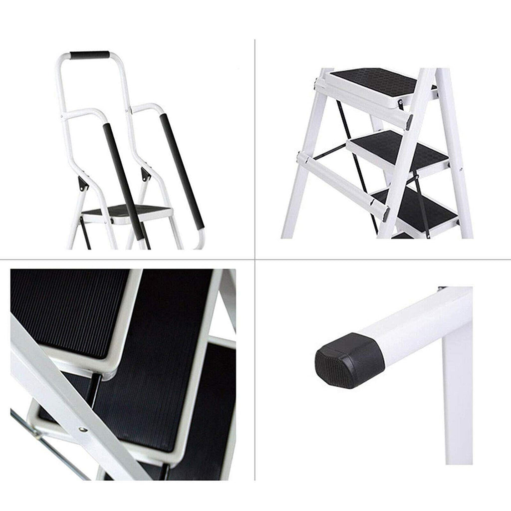 4 Stufen Klappleiter mit Handlauf Trittleiter Klappbar Tragbare kompakte Leiter Rutschfeste Matte Einfache Aufbewahrung Stehleiter für Home Kitchen Office DIY 150 kg max Belastung