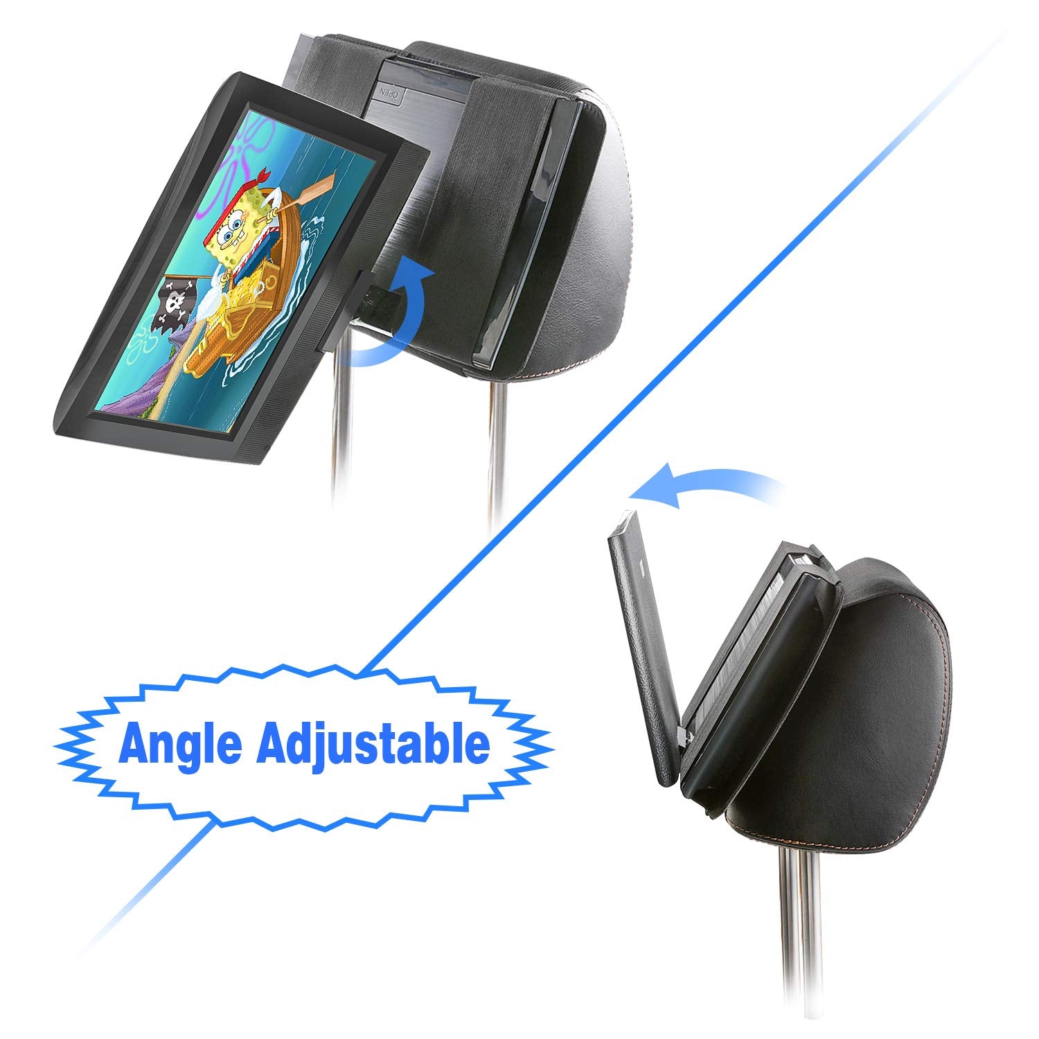 Hikig Kopfstützenhalterung DVD-Player Auto, Universal KFZ-Halterung für 7-11 Zoll Tragbare DVD-Player mit Drehbarem Bildschirm - Schwarz