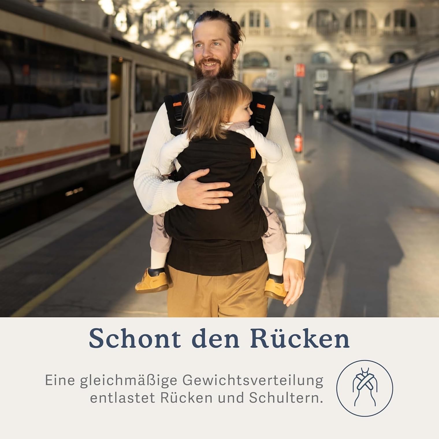 Beco Toddler Babytrage & Kindertrage (9-27 kg) - 100% Baumwoll Trage Kleinkind, Leicht & Atmungsaktiv, Hüftfreundlich mit 2 Tragepositionen: Bauchtrage & Rückentrage (Schwarz)