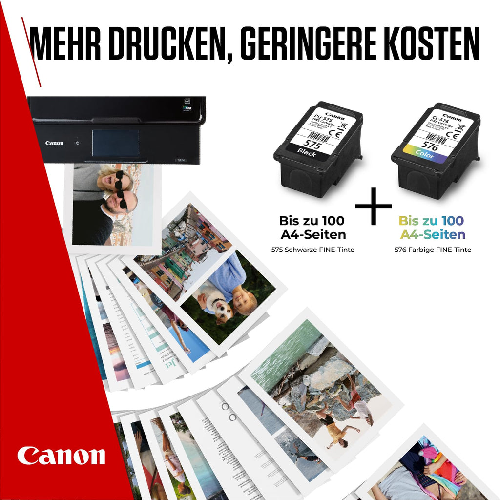 Canon Tintenpatronen & Papier-Multipack - PG-575/CL-576 Original Druckerpatronen 2er Pack (1 x Schwarz, 1 x Farbe) & 4x6 Fotopapier (50 Blatt)