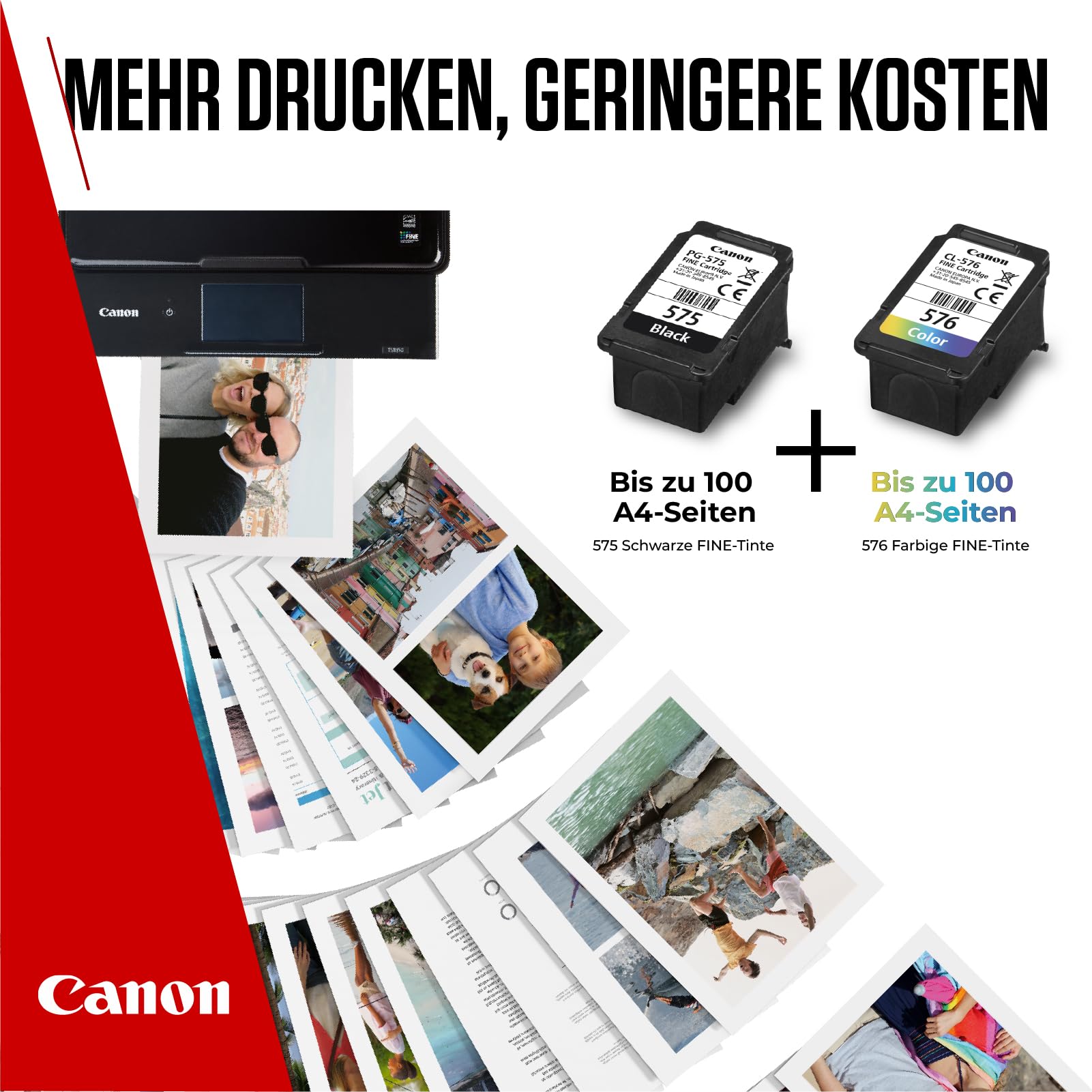 Canon Tintenpatronen & Papier-Multipack - PG-575/CL-576 Original Druckerpatronen 2er Pack (1 x Schwarz, 1 x Farbe) & 4x6 Fotopapier (50 Blatt)