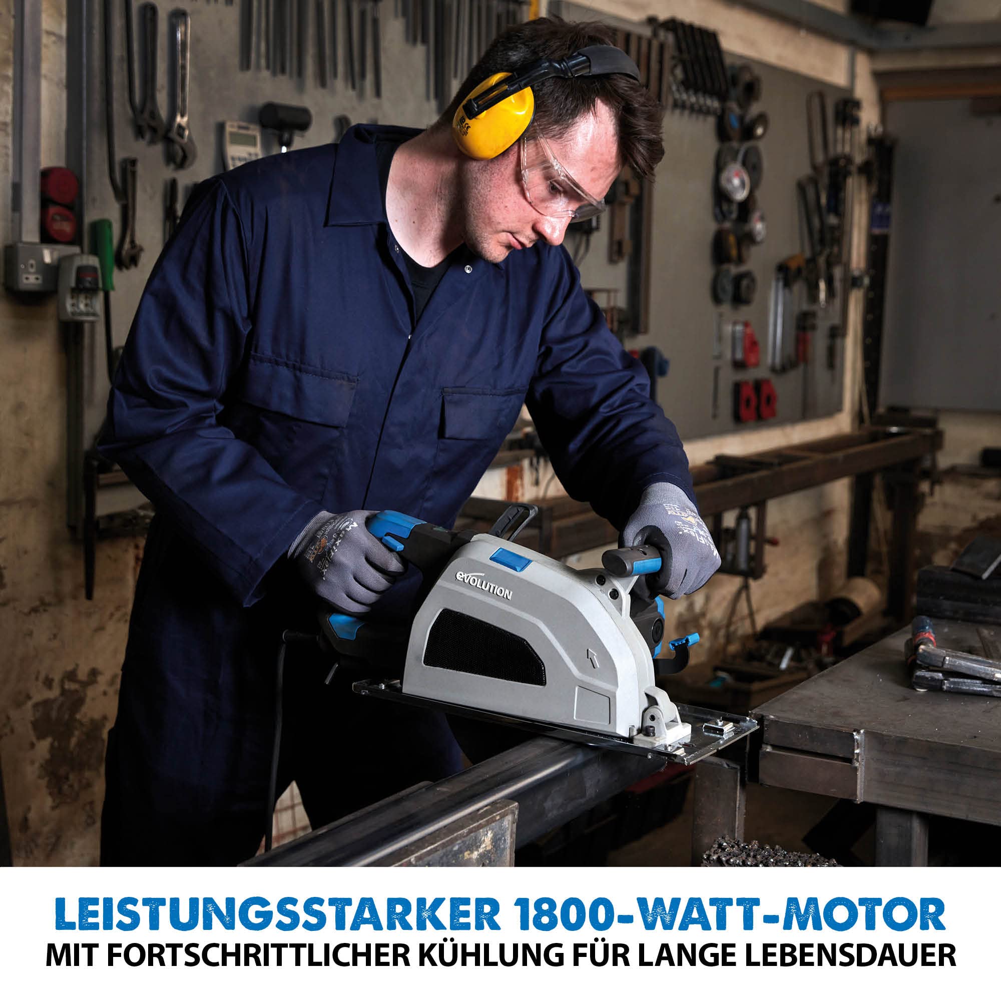 Evolution Metallkreissäge S210CCS | Kaltsäge Kreissäge Tauchsäge 1800W Inkl. Ø 210 mm HM-Sägeblatt Schneidet Baustahl, Metall | Schienenkompatibel Kaltkreissäge | Scie Circulaire mit Führungsschiene