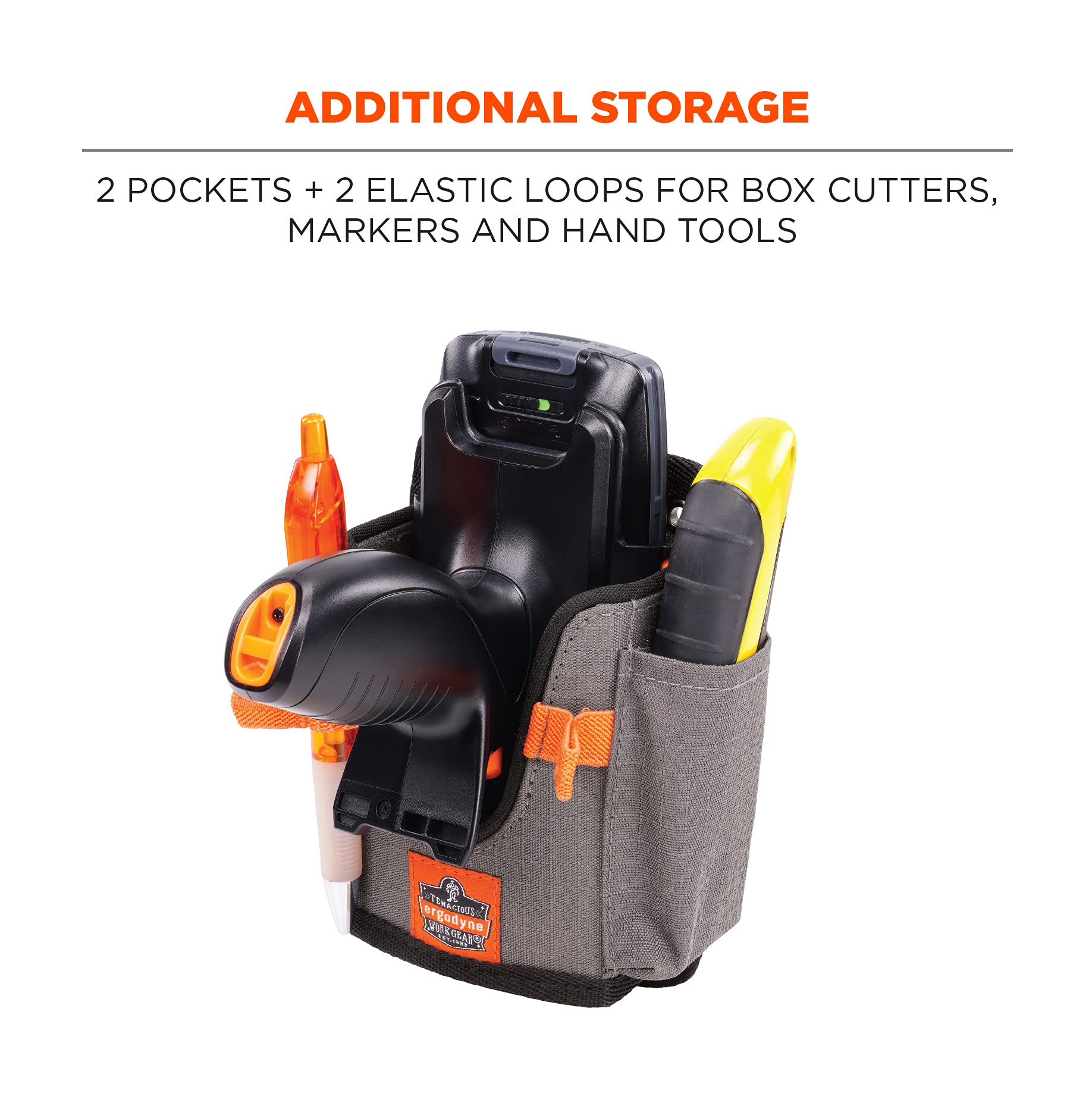 Ergodyne Squids 5543 Barcode-Scanner-Halterung für Pistolengriff, Mobile Computer, Hand-Barcode-Scanner, Befestigungsgurte zur Befestigung am Gabelstapler, Grau, groß